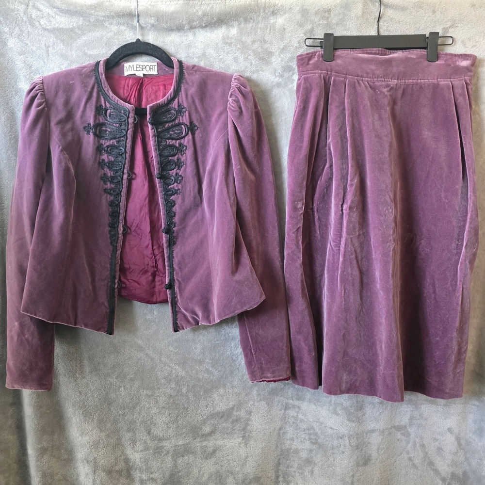 Vtg Mylesport Plum Velvet 2-Piece Skirt Suit 10| Victorian Edwardian Inspired